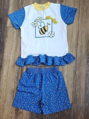 2 pc Kaboom Bee Bumblebee Shirt Shorts Set Blue Yellow White